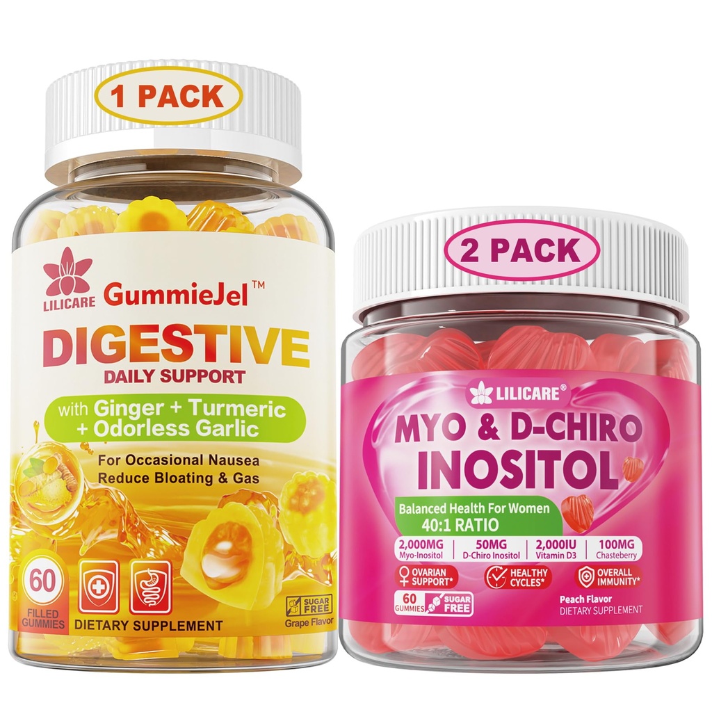 Bundle: Ginger Chews dodatek Gummies & Inositol Gummies Ideal 40: 1 Poměr Myo & D-Chiro Inositol