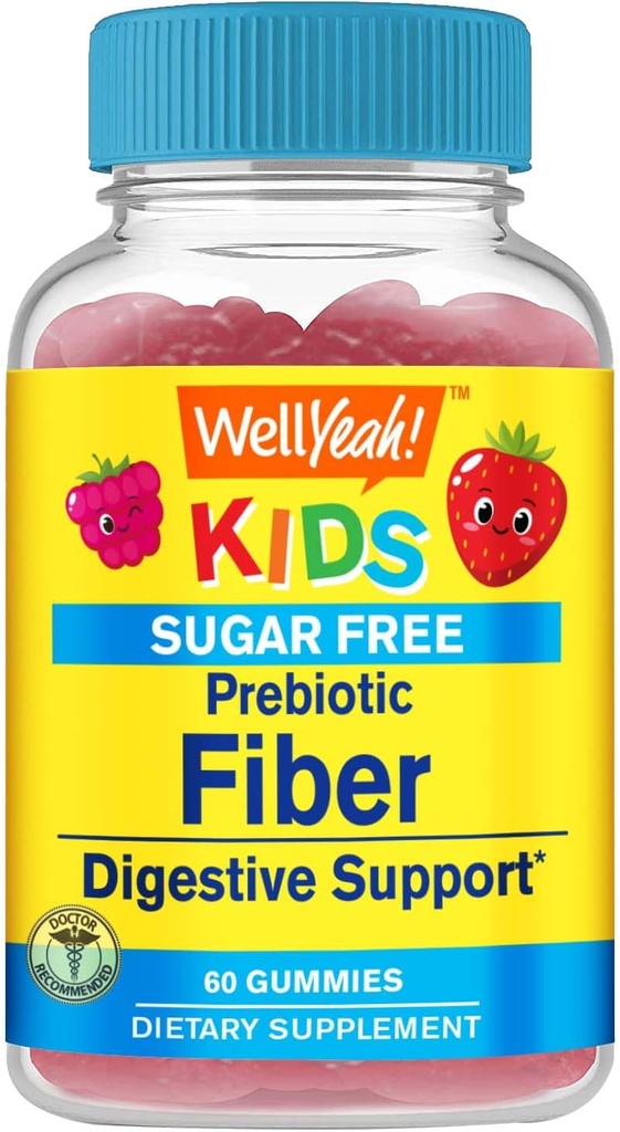 WellYeah Sugar Free Fiber Gummies for Kids (4g) Dutch 124; Digestive Support Dupport 124; Prebiotic Fiber Supplement Dupple124; 60 Počet