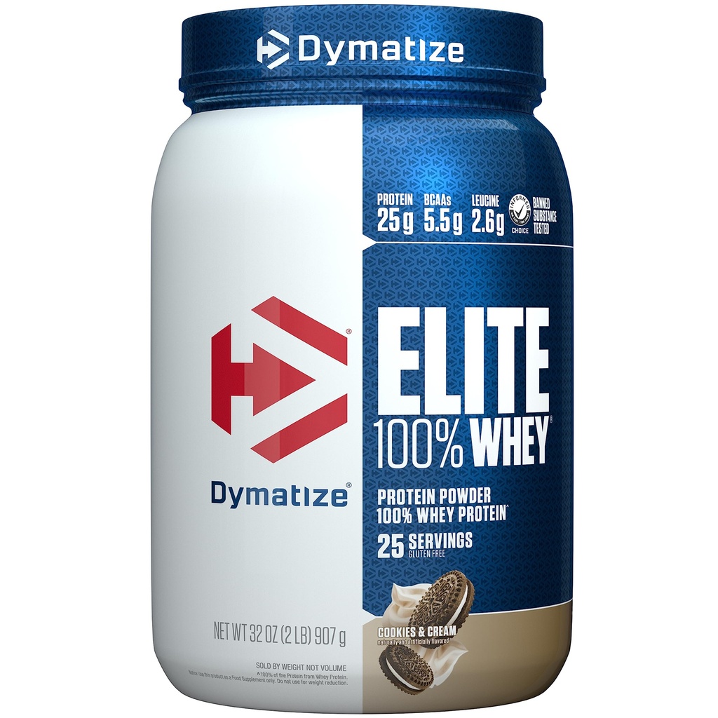 Dymatizujte Elite 100% syrovátkový protein prášek, cookies & krém, 25g proteinu, 5,5g BCAA, méně než 140 Cal., gluten zdarma, 3g karb, 2g cukru, 3g tuku (25 porcí)