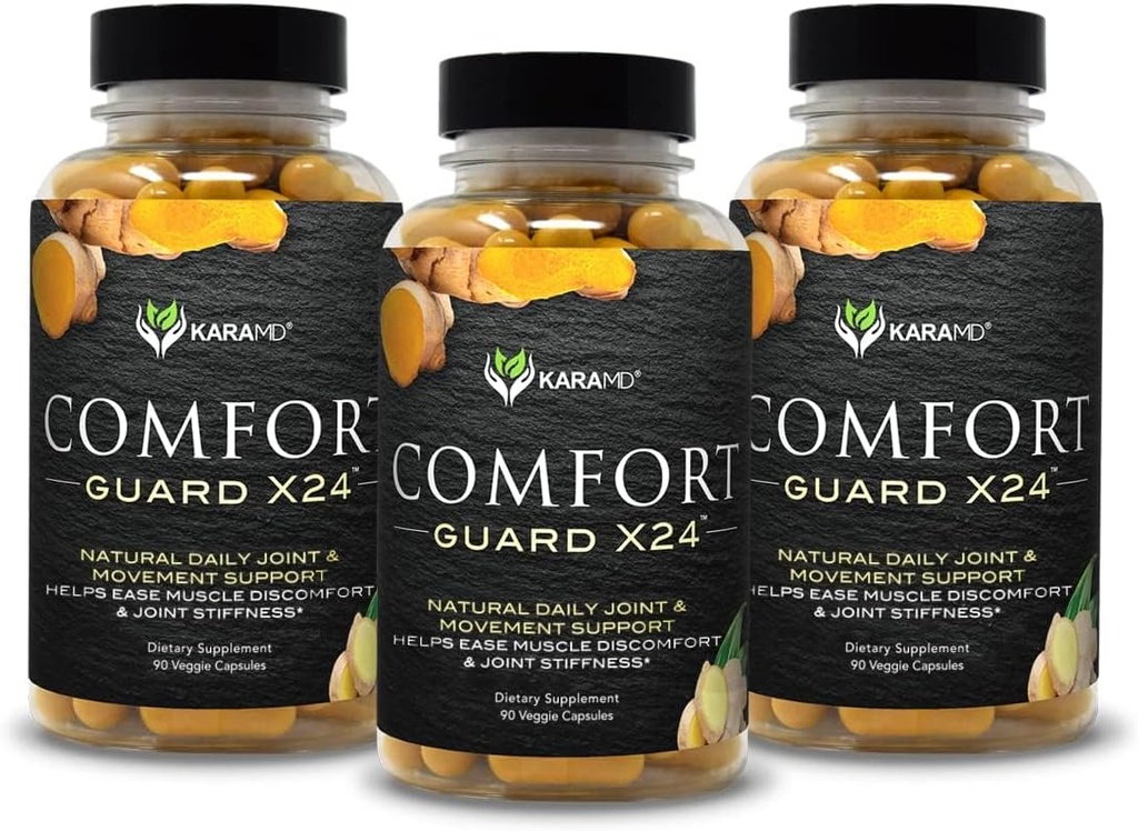 KaraMD Comfort Guard X24 CLANE124; Joint & Movement Support Supplement CLANE124; Turmeric Curcumin, Boswellia & Ginger CLANE124; Ease Muscle Discomfort & Joint Stiffness CLANE124; Non-GMO, Gluten Free & Vegan Friendly (3 Pack)