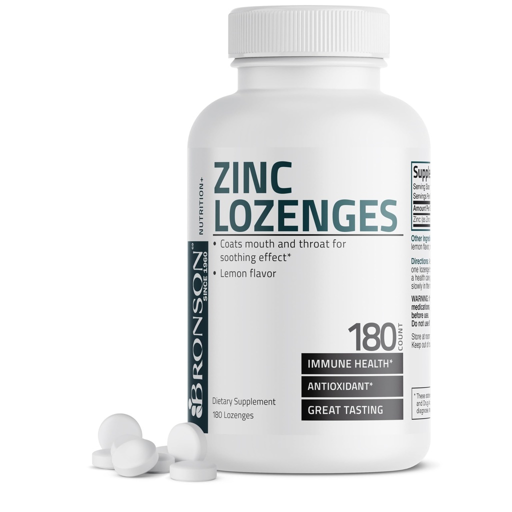 Bronson zink Lozenges Antioxidant & Imunitní Supplement Lemon ochucené, 180 Žvýkací tablety