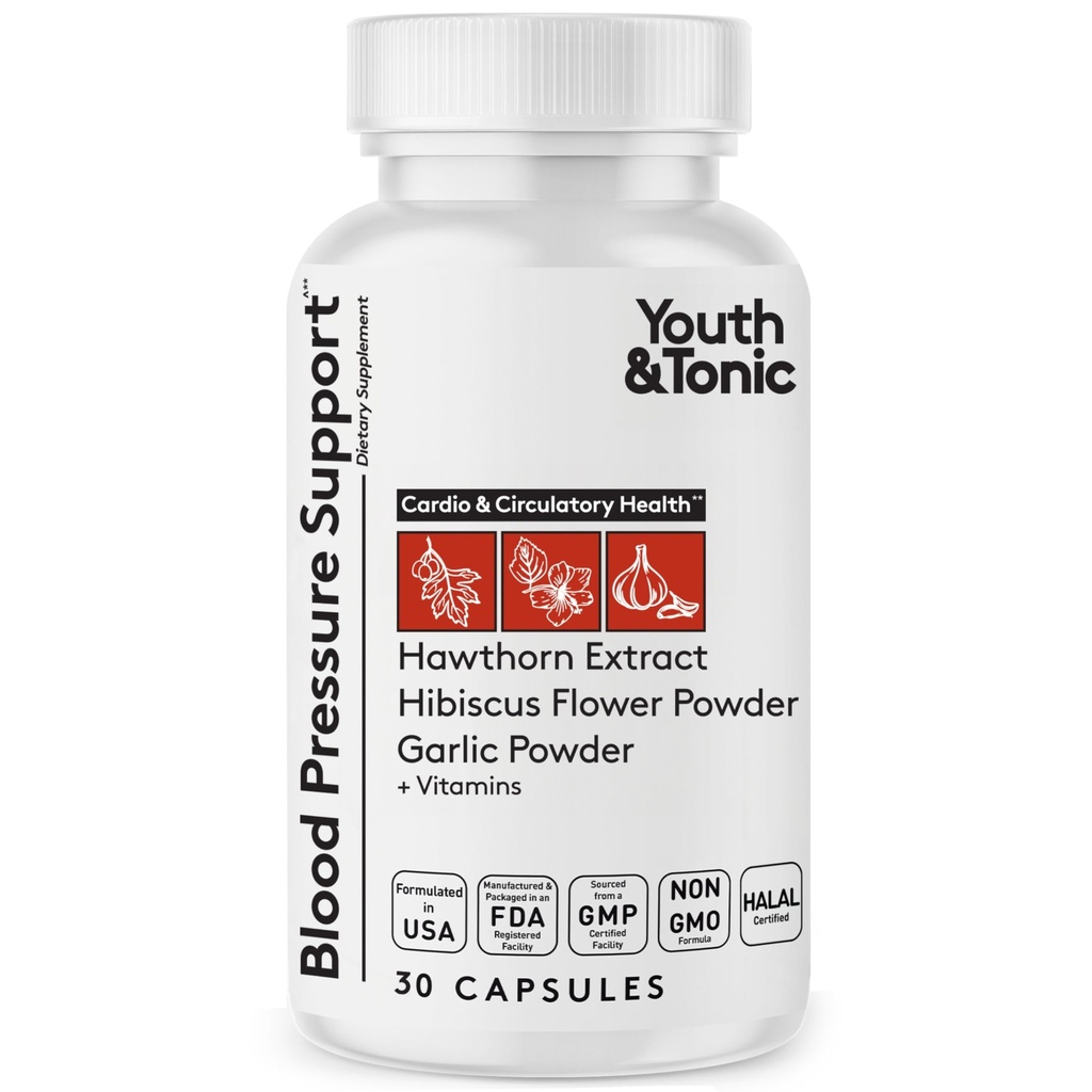 Mládež a Tonic Přírodní krevní tlak Supplement w / Hawthorn Hibiscus & High Potency Diuretic Byliny & Vitamíny pro zadržování vody 124; 30 BP Kapsle pro udržení dobrého zdraví 124; Ženy & Muži
