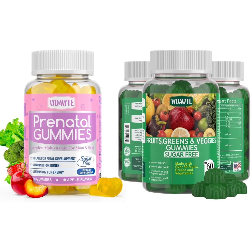 Svazek cukru zdarma Prenatal Gummies + Sugar- Free Fruit a Veggie Gummies