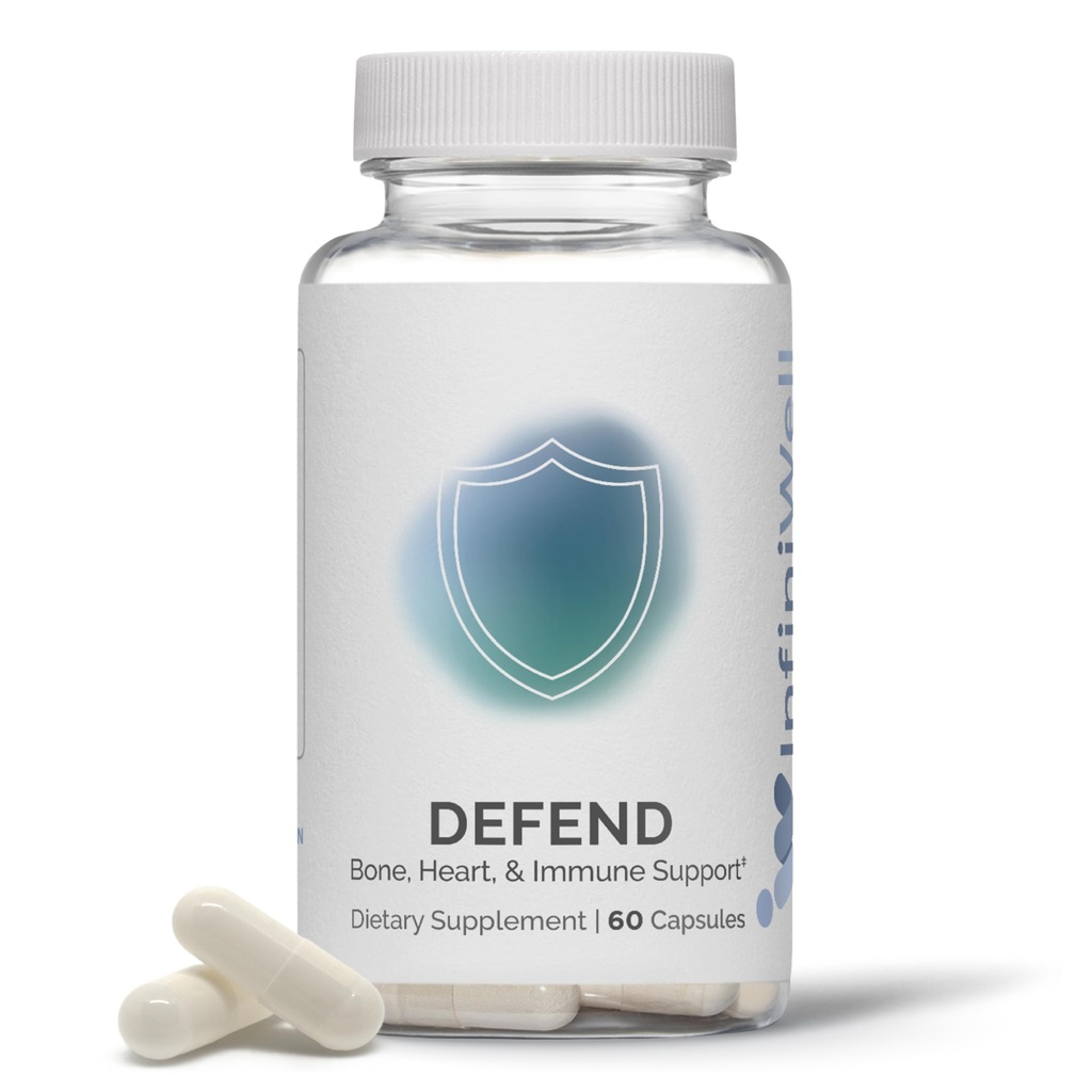 InfiniWell Defend Bone & Immunní Supplement - Vitamin A, D3 & K2 dodatek - Biologicky dostupné přísady v aktivních výživových formách - Podpora síly kostí, Zdraví srdce & Více (60 Kapsle)