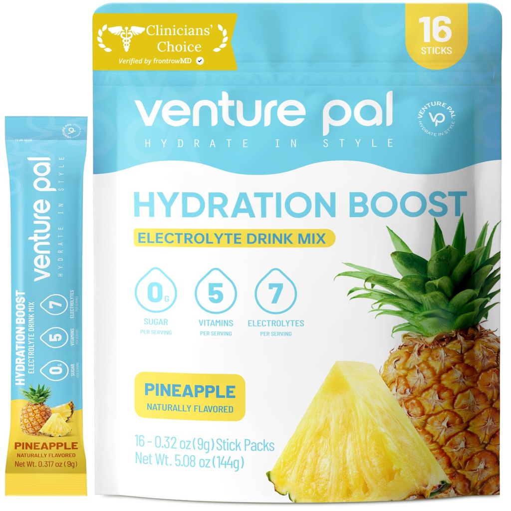 Venture Pal Sugar Free Electrolyte Powder Packets - Liquid Daily IV Drink Mix for Rapid Hydration & Party Recovery 124; 5 Vitamíny & 7 Electrolytes 124; Keto Friendly French 124; Non- GMO French 124; Certified Vegan French 124; 16 Sticks