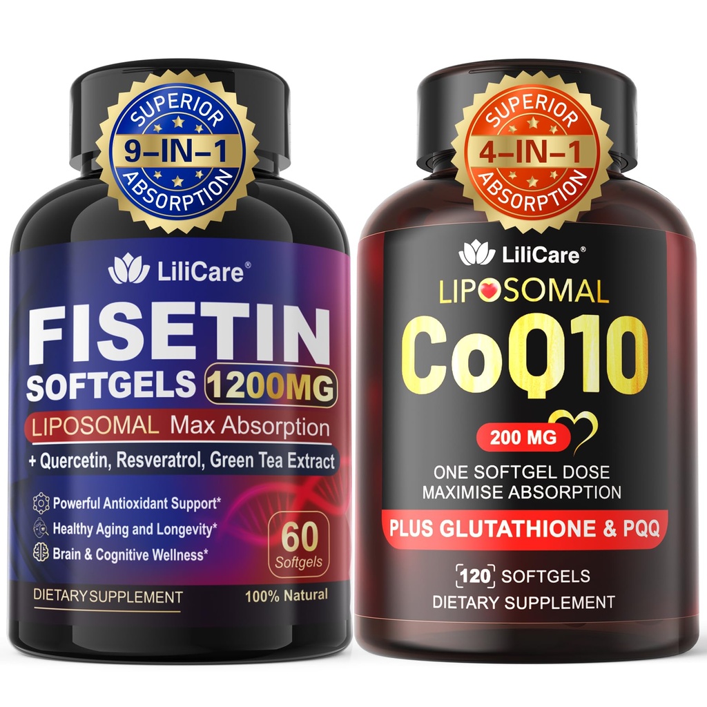 1Pack Liposomal Fisetin Softgels 1200mg + 1Pack Liposomal CoQ10- 200mg Softgels