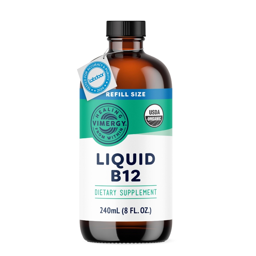 Vimérie Liquid B12 Refill - Fast-Absorbující Brain Support - Energy Supplement - USDA Certified Organic, Vegan, Non- GMO - 240 Služeb (240 ml)