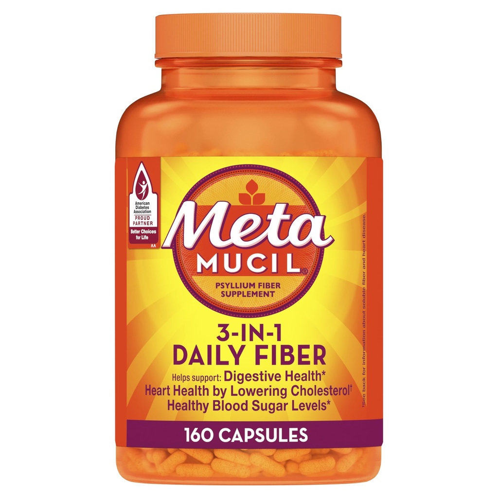 Metamucil Psylium Husk Fiber dodatek, 3-in-1 pro trávicí zdraví, Plant based, 160 Počet, Pack of 2