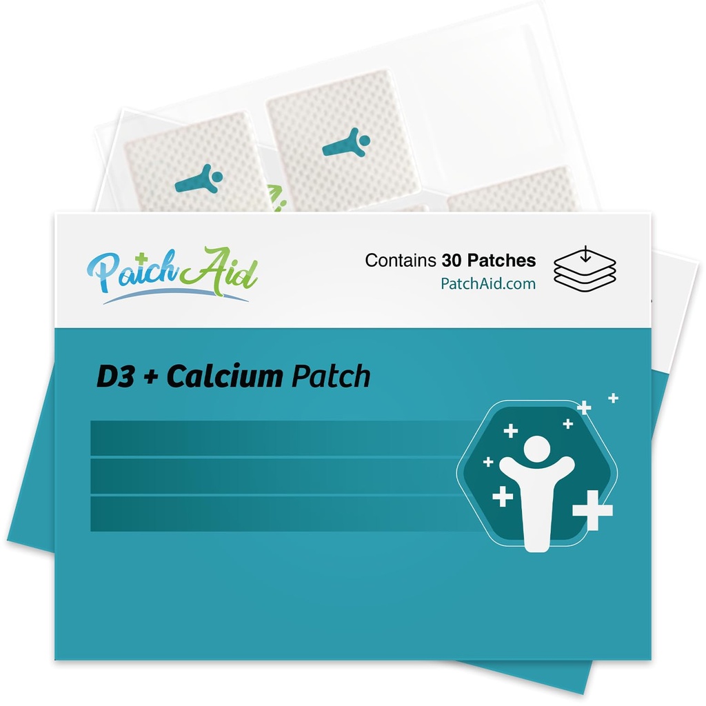 Patchaid D3 / Vápník Topical Patch 124; Podporuje sílu kostí a vápník 124; 8 Hodinové oblečení pro lepší absorpci 124; 30 denní dodávky