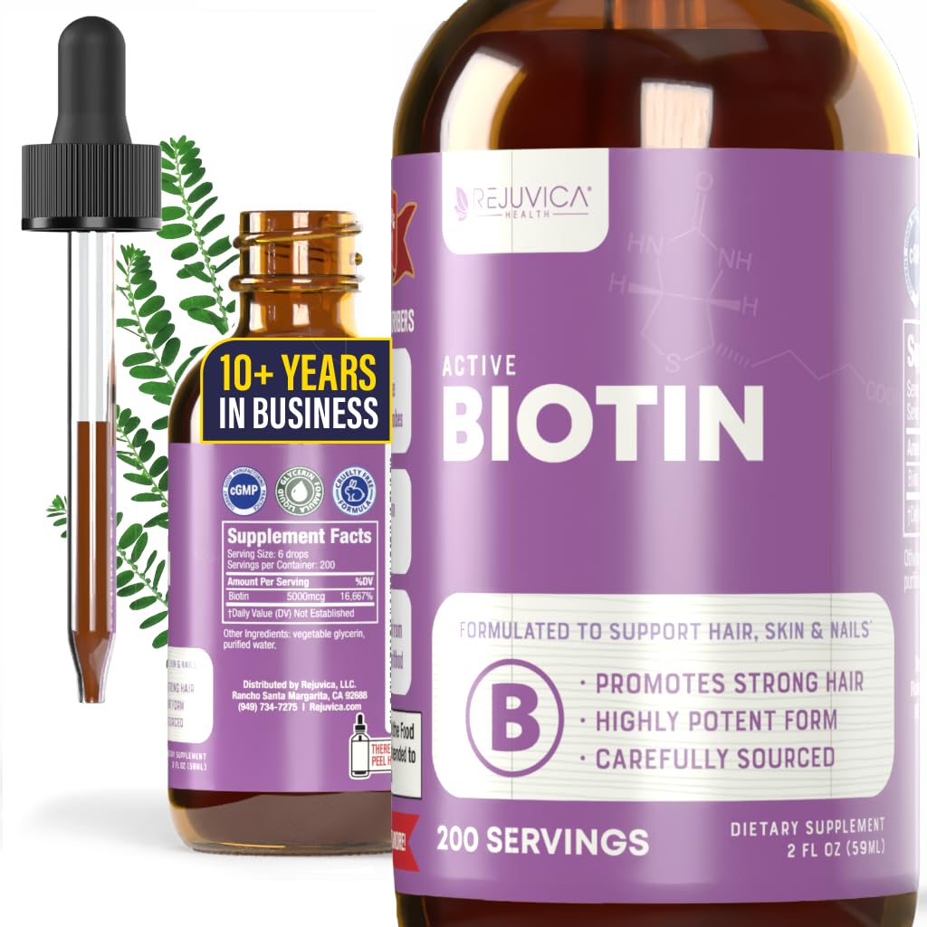 Rejuvica Zdraví Aktivní Biotin - Advanced Liquid Biotin Dodatek - 5000mcg Podpora vlasů kůže a hřebíky