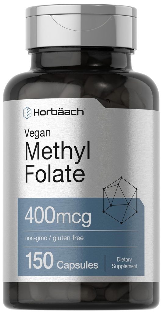 Horbäach Methyl Folate 400 mcg colum124; 150 Vegan Kapsle 124; Non- GMO, gluten Free Cluten 124; Dietní dodatek