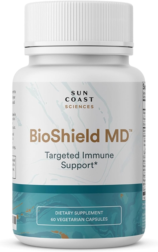 SUN COAST SCIENCES BioShield MD od Premium Imunity Support with Vitamin C, Vitamin D, Zink, for Focus, Clarity, Spojky Zdravé a svalové zotavení (60 Kapsle)