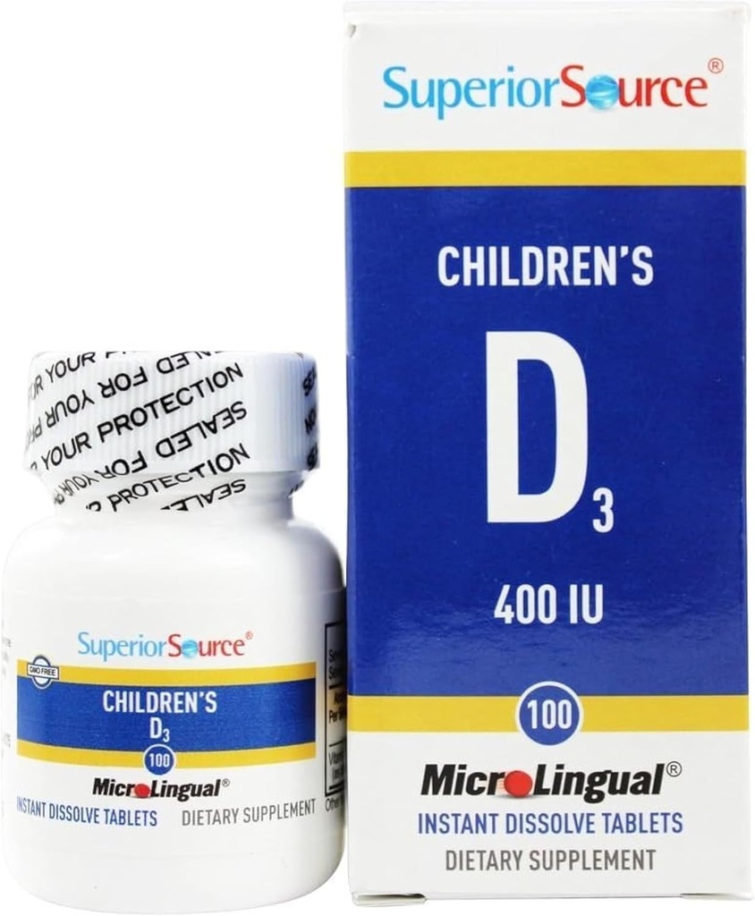 Superior Source Children 's Vitamin D3 400 IU - zuby, kost a imunitní podpora doplněk pro děti - Non- GMO - 100 mikrolingválních Rozpustných tablet