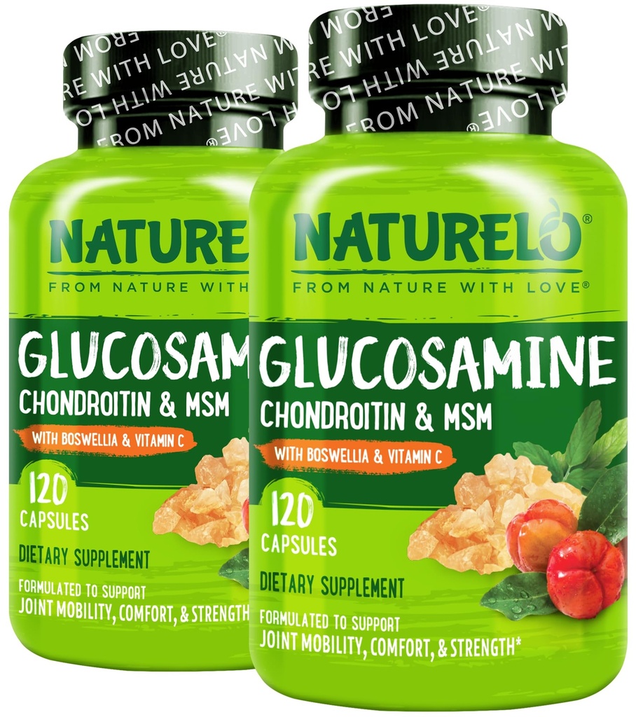 NATURELO Glucosamine Chondroitin MSM s boswellií a vitaminem C - dodatek pro společný komfort, mobilitu a sílu - 120 Kapsle (balení po 2)