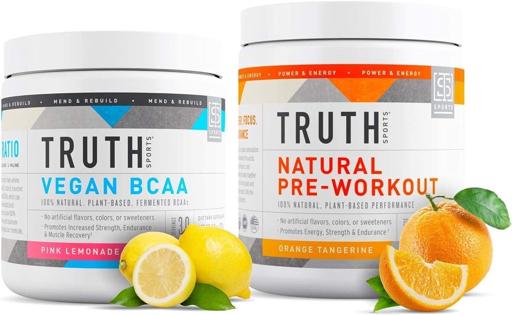 Truth Nutrition Natural Athlete Workout Stack - Vegan BCAA (Růžová limonáda) + přírodní precvičení (Orange Tangerine)