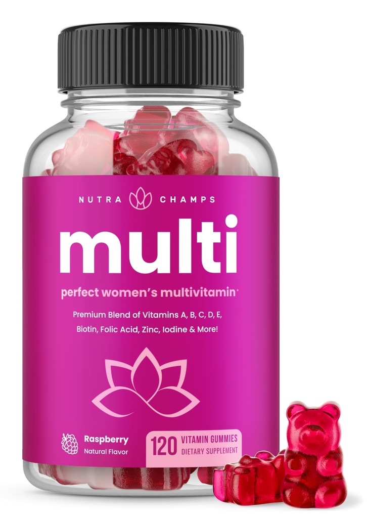 NutraChamps Multivitamin pro ženy, 120 Počet, Vitamíny A, B, C, D, E, Biotin, kyselina listová, Womens Gummy Multivitamins, Žvýkací Daily Multi Gummy Vitamíny pro ženy