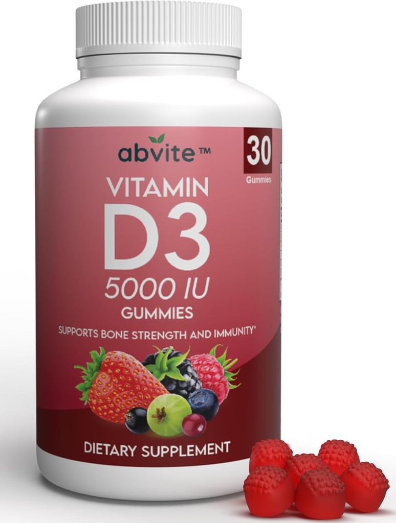 Plant- based Extra Strength Vitamin D3 5000IU Doplněk Gummies. Gluten Free a bez umělých příchutí. Podporuje zdraví kostí a imunitu. Vyrobeno v USA .30 Počet (30 Day Supply)