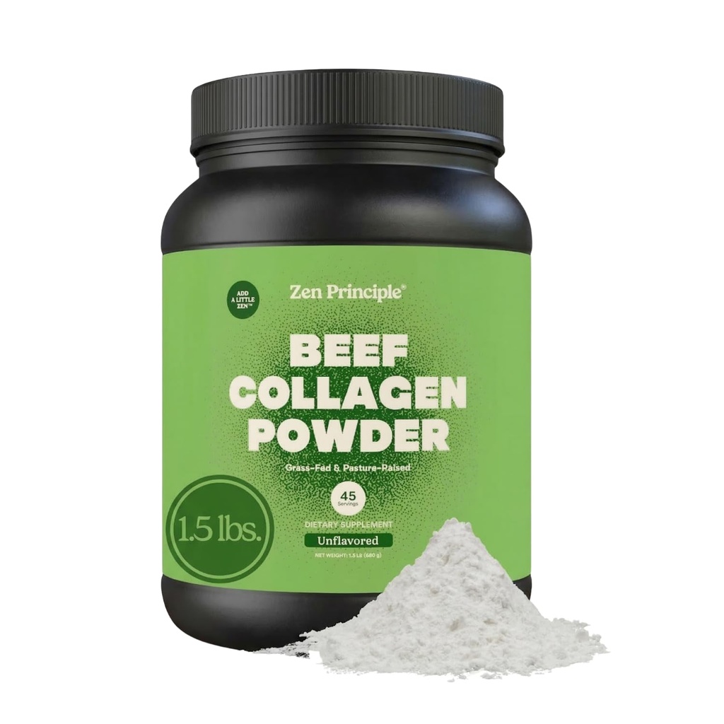 Zen Principle Grass-Fed aglomerovaný hydrolyzovaný kolagen Peptides 1,5 lb. Anti- Aging protein prášek pro zdravé vlasy, kůže, spony. Paleo Friendly, GMO a gluten Free, Pasture- Raised Bovine.