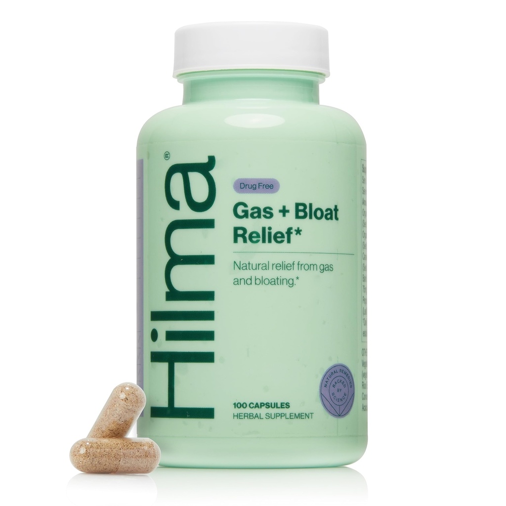Hilma Natural Gas and Bloating Relief with Lemon Balm, Fennel & Peppermint Leaf, Doktor s organickými složkami, 100 Vegan Kapsle