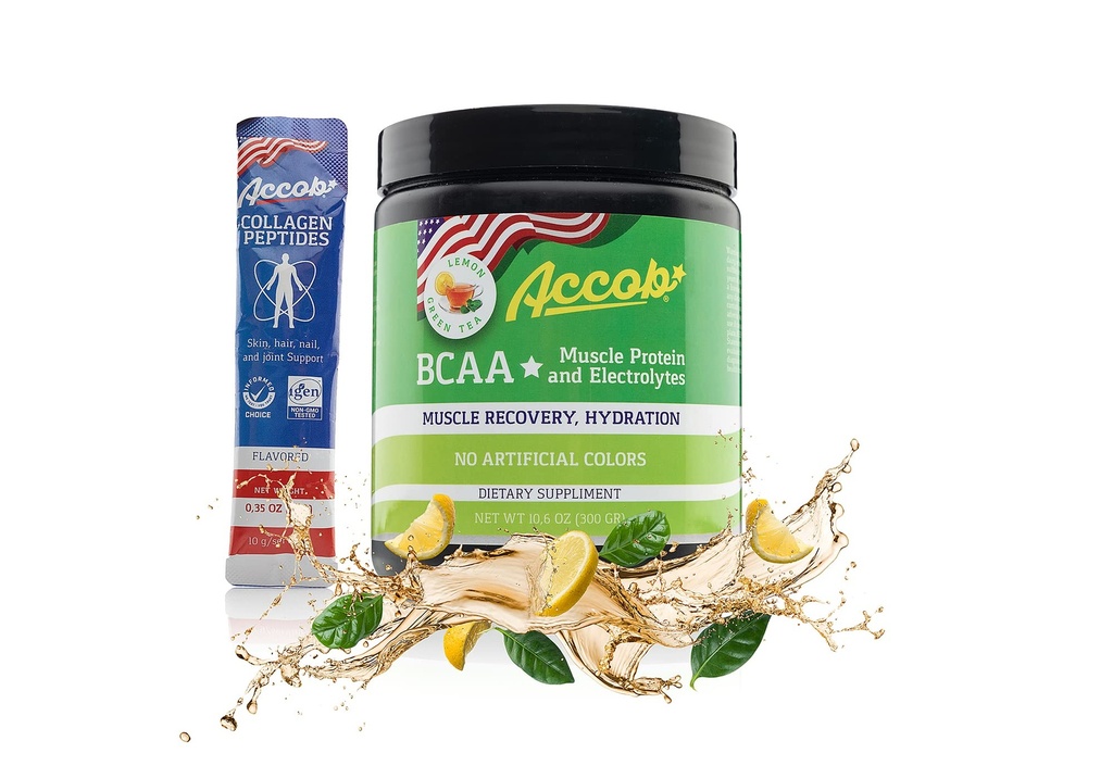 BCAA Powder Lemon Green Tea- Pre nebo Post cvičení, Muscle Recovery Drink s aminokyselinami + Electrolytes, 7,2g BCCA pro muže a ženy - 30 Servings + 10g kolagen Peptides