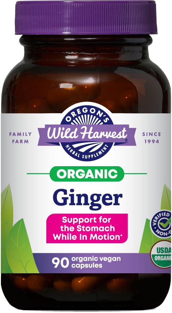 Oregon Wild Harvest, Certified Organic Ginger Kapsle pro podporu žaludku, Non- GMO, 1000 MGS, 90 Počet
