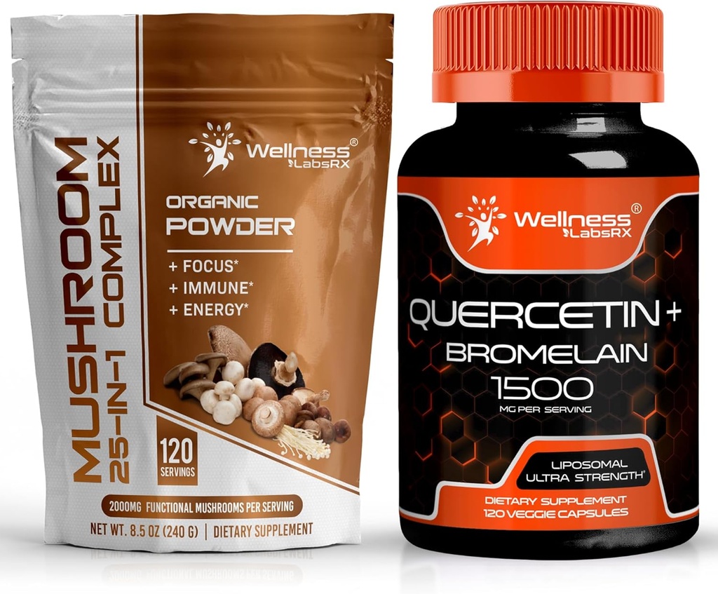 WELLNESS LABSRX Houbový prášek 2000mg - Quercetin s doplňkem Bromelain - 1500mg