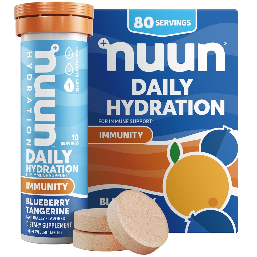 Nuun Imunity Electrolyte Tablety s vitamínem D, C, E, & A, Ginger, Elderberry, Magnesium & 4 Ostatní esenciální elektrolyty, Vegan, Borůvkový tangerine, 8 balení (80 Služeb celkem)
