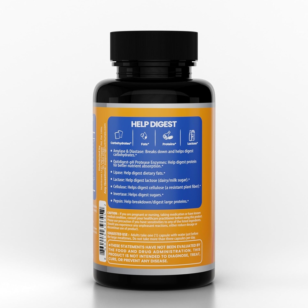 All- in- One Multi enzyme Digestive Enzymy Dodatek - Snadno láká dolů sacharidy, tuky, bílkoviny a mléčné výrobky - Podporuje zdravé trávení, Bloating Relief & Gut Comfort - Vegan, 60- denní zásobování