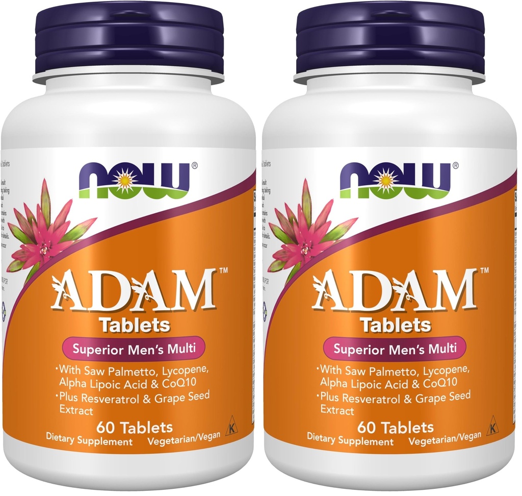 Nyní doplňky, ADAM ™ Men 's Multivitamin se Saw Palmetto, Lycopene, Alpha Lipoic Acid a CoQ10, Plus přírodní Resveratrol & Grape Seed Extract, 60 Tablety (Balení po 2)