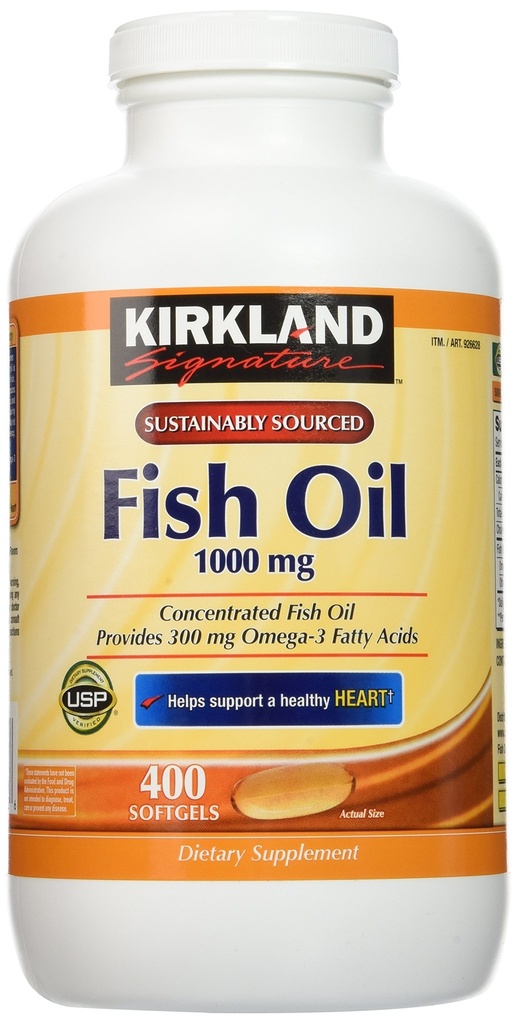 Kirkland Signature Natural Fish Oil Concentrate with Omega-3 Fatty Acids - 400 Softgels (Balení po 2)