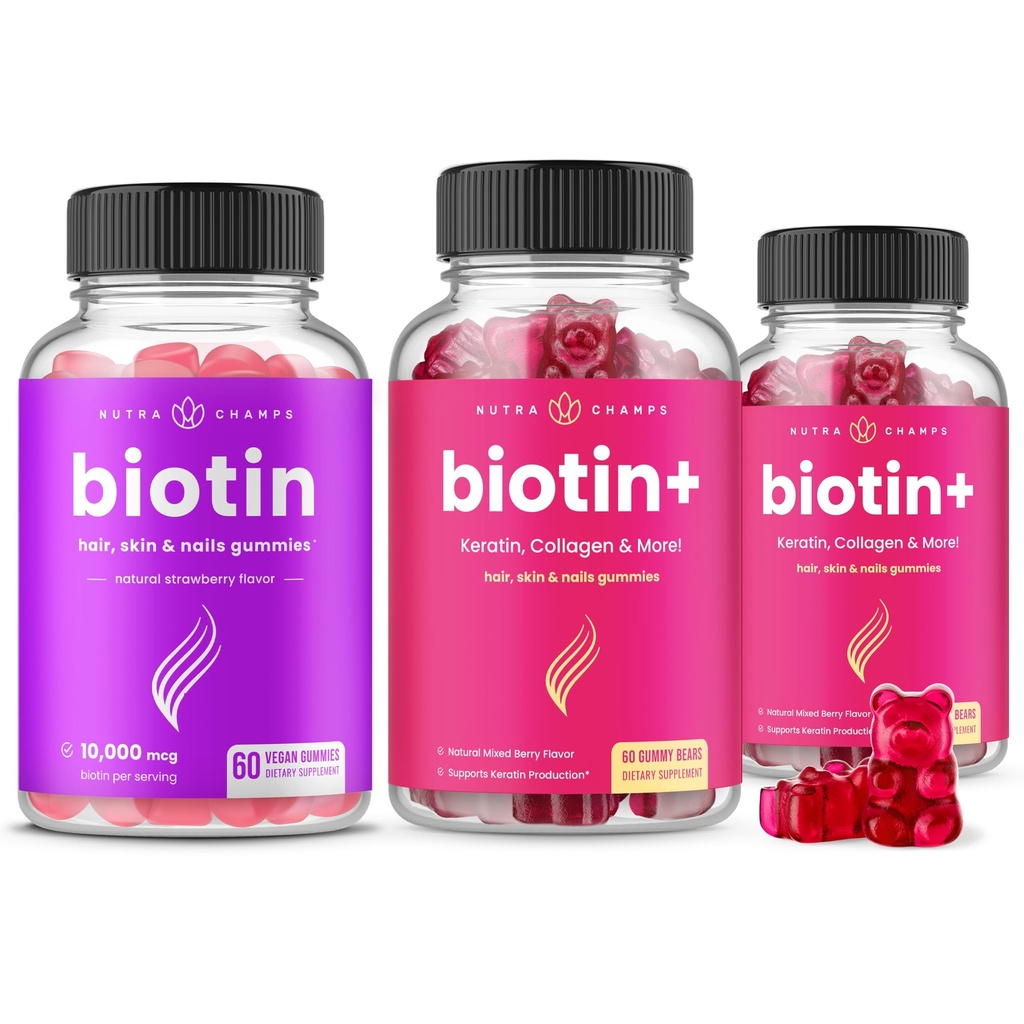NutraChamps Kompletní Biotin Bundle pro vlasy, kůže a nehty. Biotin & Biotin +