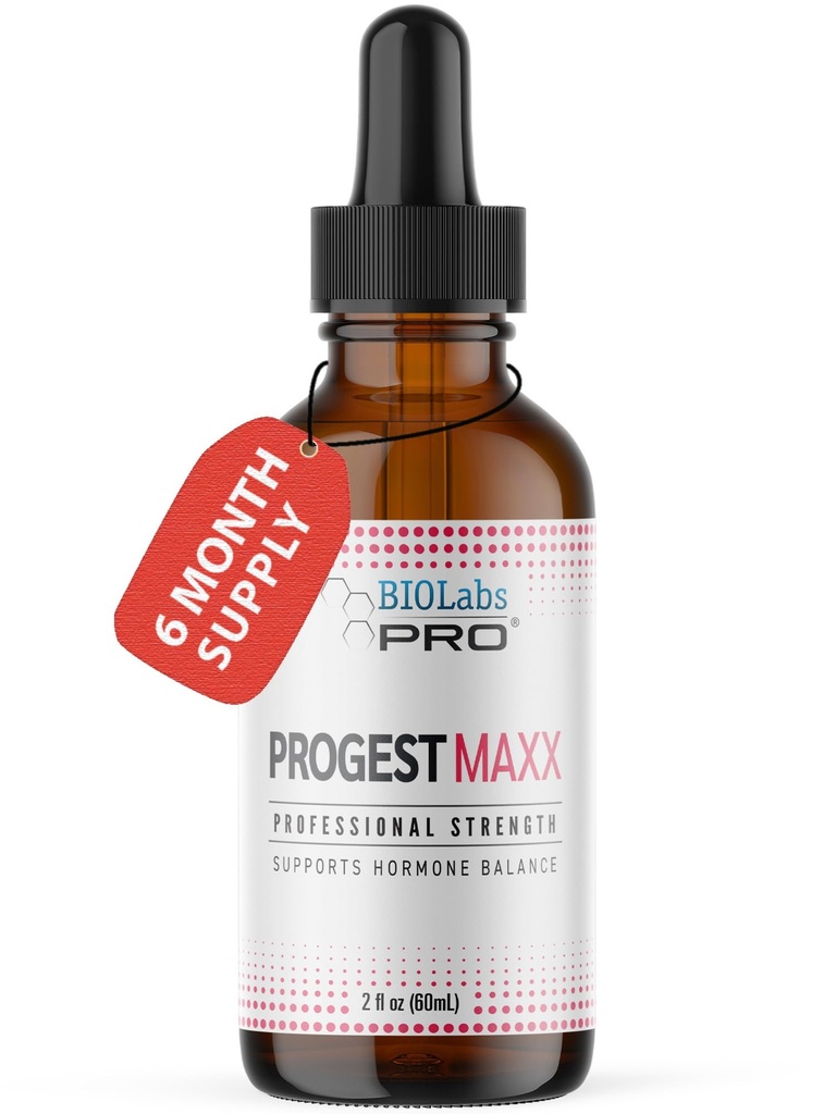 Progest MAXX Progesterone Oil, Přírodní bioidentický Progesterone pro ženy, Hot Flashes & Menopauza Support, 2oz Lahvička - Six Month Supply