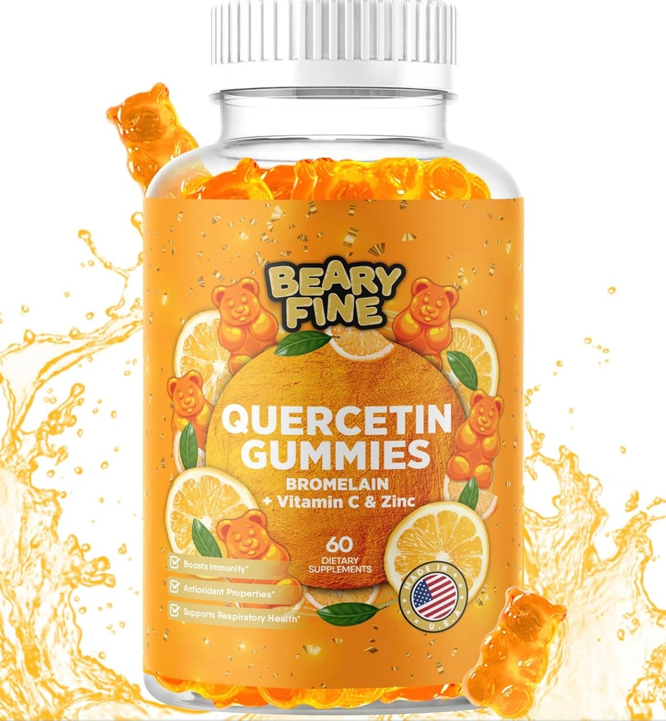 Quercetin s bromelainovými žvýkačkami - Vitamin C + Zink & Vitamin D3 - Extra síla imunitní podpůrný booster - 60 Quercetin Gummies - Made in USA