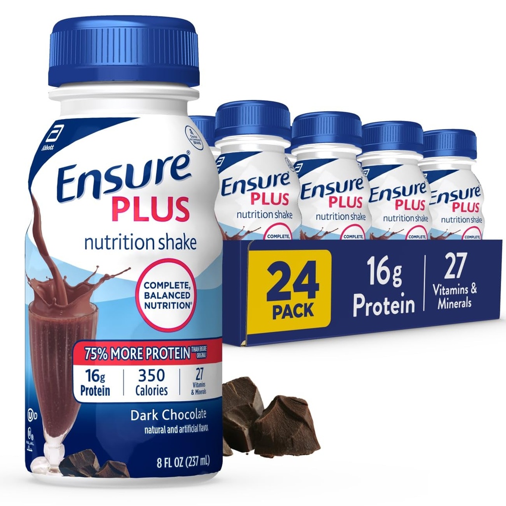 Zajistit Plus Tmavá čokoláda Nutrition Shake 124; Jídelní náhrada Shake 124; Připraveno k pití 124; 16g protein a 27 Vitamíny a minerály 124; 8 fl oz - 24 Pack