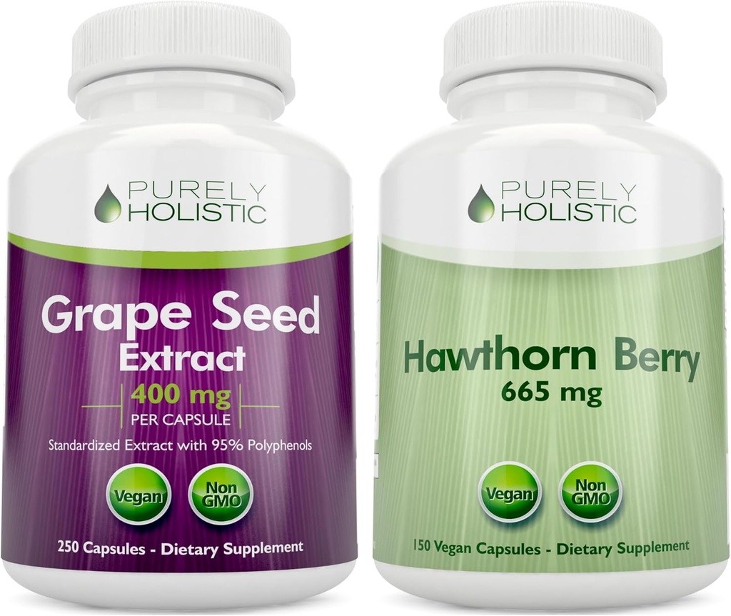 Purely holistic grape seed Extract 400mg + Hawthorn Berry 665mg Bundle - 400 Vegan Kapsle - Made in USA