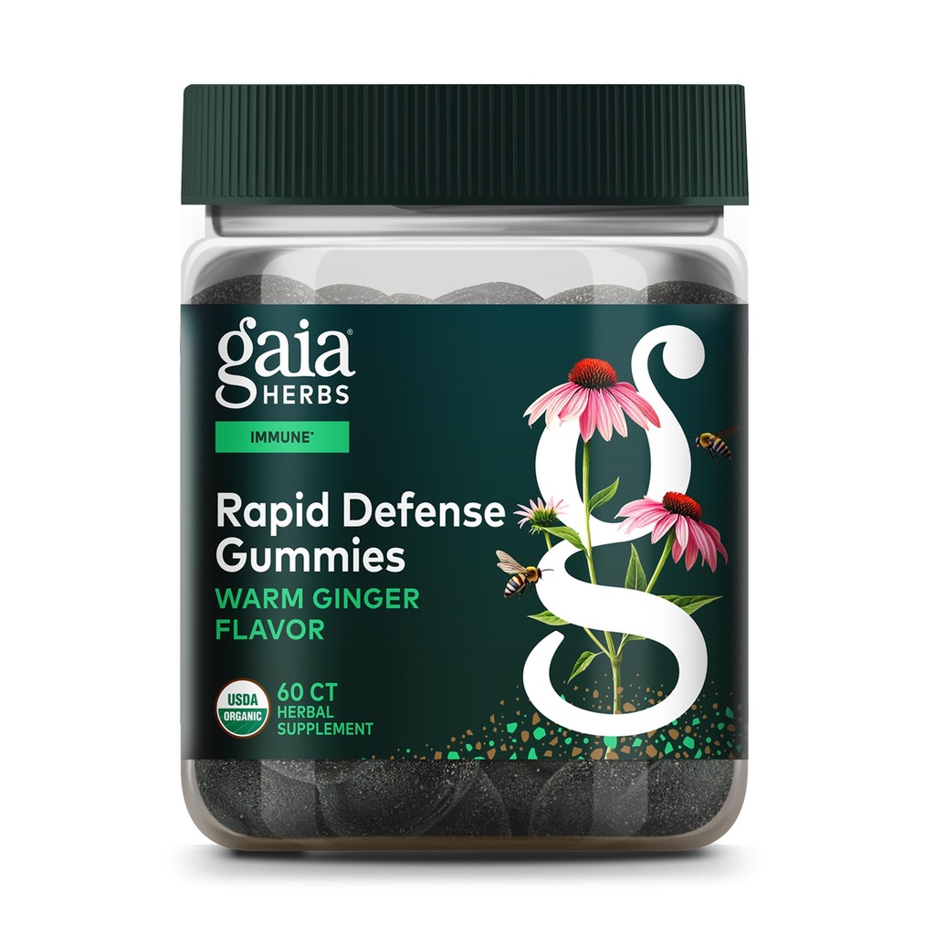 Gaia Herbs Organic Immune Rapid Defense Gummies - Podporuje imunitu - s Propolis, Ginger, a Echinacea - 60 Vegan Gummies (30- Day Supply)