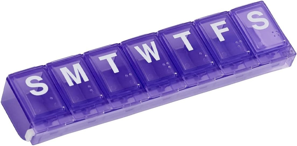 EZY DOSE Weekly (7- Day) Planner pilulky, Medicine Case, Vitamin Organizer Box, Velké zamykací jednotky pro bezpečné předepisování léky a zabránit náhodnému rozlití, Purple