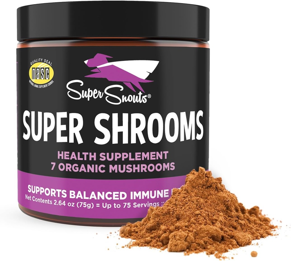 Super Snouts Super houbičky Houba Imunitní Supplement pro psy a kočky, 2.64 oz - Made in USA Organic Non- GMO, Imunitní zdraví pro silnou imunitu, 7 Houbové míchání prášek