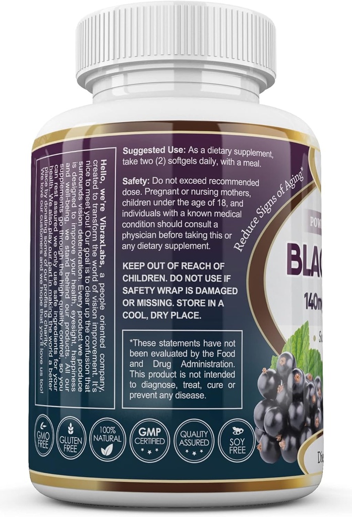 vibraxlabs Black Currant Oil 1000mg - Hexane Free - Natural Anti Aging Antioxidant with High GLA Formule - Podporuje vlasy, kůže, společné a oční zdraví - Premium Black Currant Seed Oil Softgel Dodatek