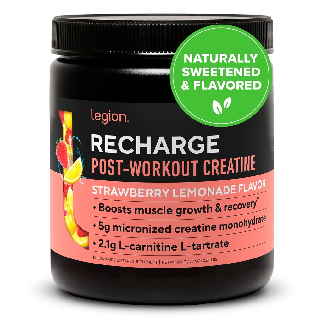 LEGION Recharge Post Workout Drink - Mikronizované Creatine Monohydrát Přirozený Post Workout Recovery Drink - Muscle Builder & Recovery Booster Post Workout doplňky (Strawberry Lemonade, 30 Servings)