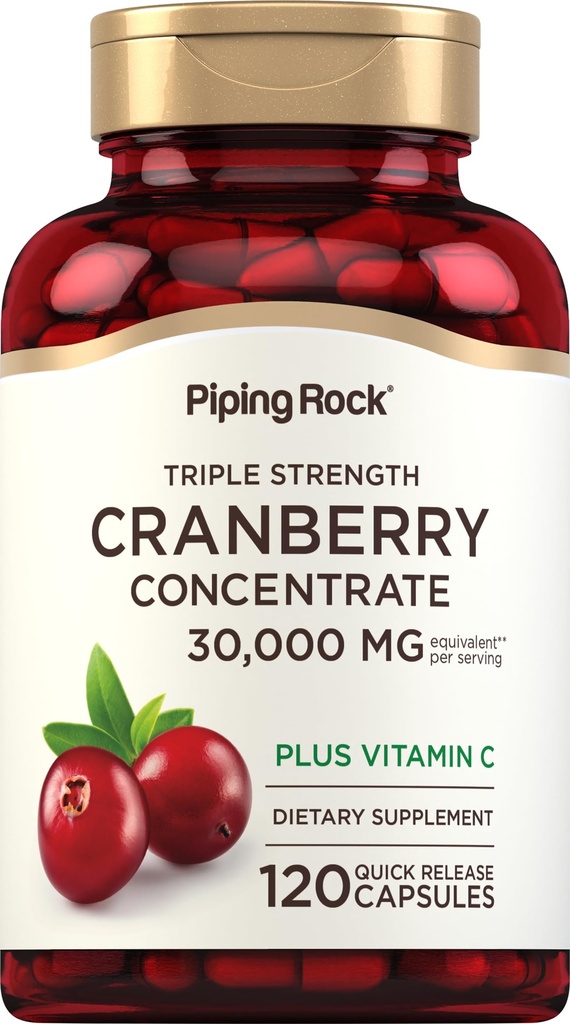 Piping Rock Cranberry Pills 124; 120 Kapsle 124; Doplněk pro ženy a muže 124; Triple Strength koncentrát Extract Plus Vitamin C 124; Non- GMO, gluten zdarma
