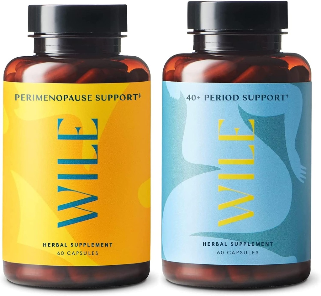 Wile Perimenopauza Support & 40 + Period Support, 2- Pack, PMS Relief & Menopauza Doplňky pro ženy, (2) Lahve 60 Kapsle Každý, 120 Celkem