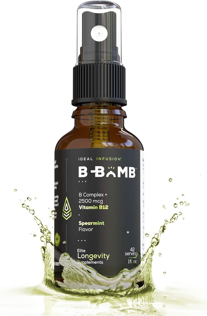 B-Bomb vitamin B12 + B Complex Liquid Spray: Methylkobalamin s adenosylkobalaminem: Energy & Mood Support, Sugar- Free, Vegan, Organic Spearmint Flavor