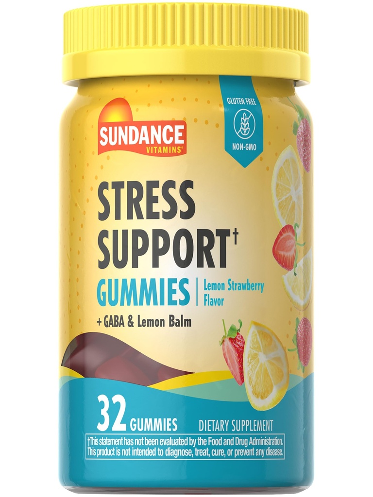 Sundance Stress Support Gummies CLAS124; 32 Count CLAS124; s GABA a Lemon Balm CLAS124; Lemon Strawberry Flavor CLAS124; Non- GMO a gluten zdarma dodatek