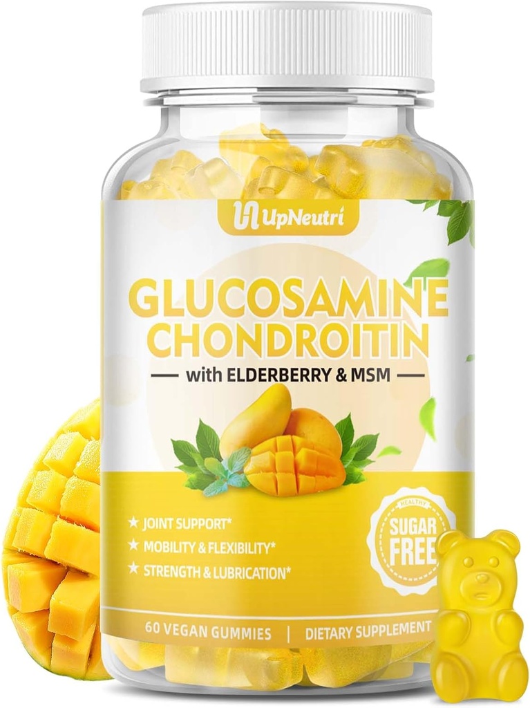 Sugar Free Glucosamine Chondroitin Gummies, Extra Strength 1500mg Glucosamine s Chondroitin MSM & Elderberry & Turmeric, Společná podpora Dodatek pro muže a ženy Přesun zdarma Společné zdraví