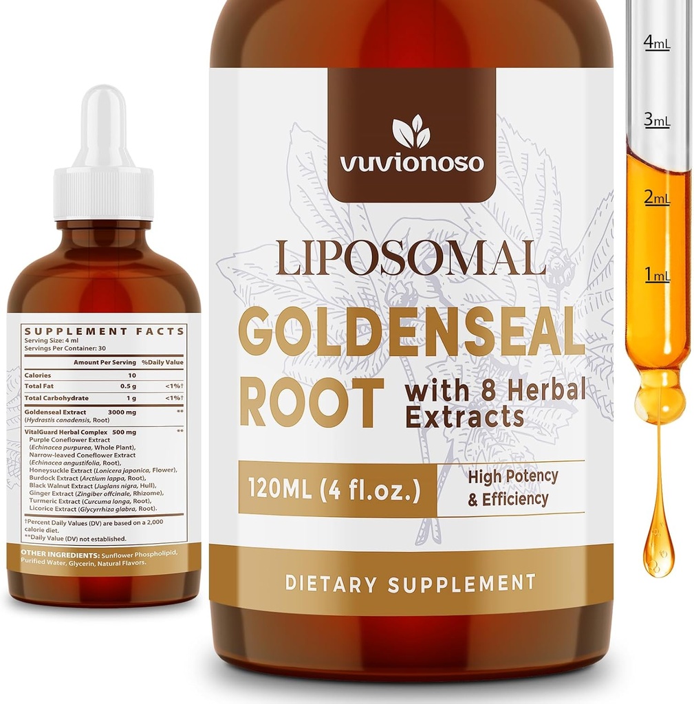Goldenseal Root Extract 3000mg pro imunitní a respirační wellness - rychlé absorbování 124; bez cukru 124; Vegan 124; 4 Fl Oz