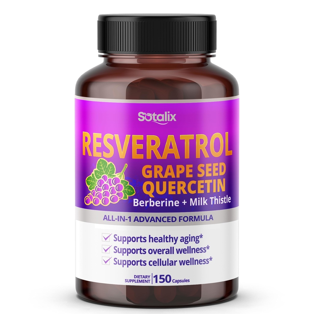 Resveratrol s hroznovým semenem + Quercetin Berberine + Milk Thistle Powerful Anti- Aging - USA Made & Tested (150denní dodávka (balení po 1))