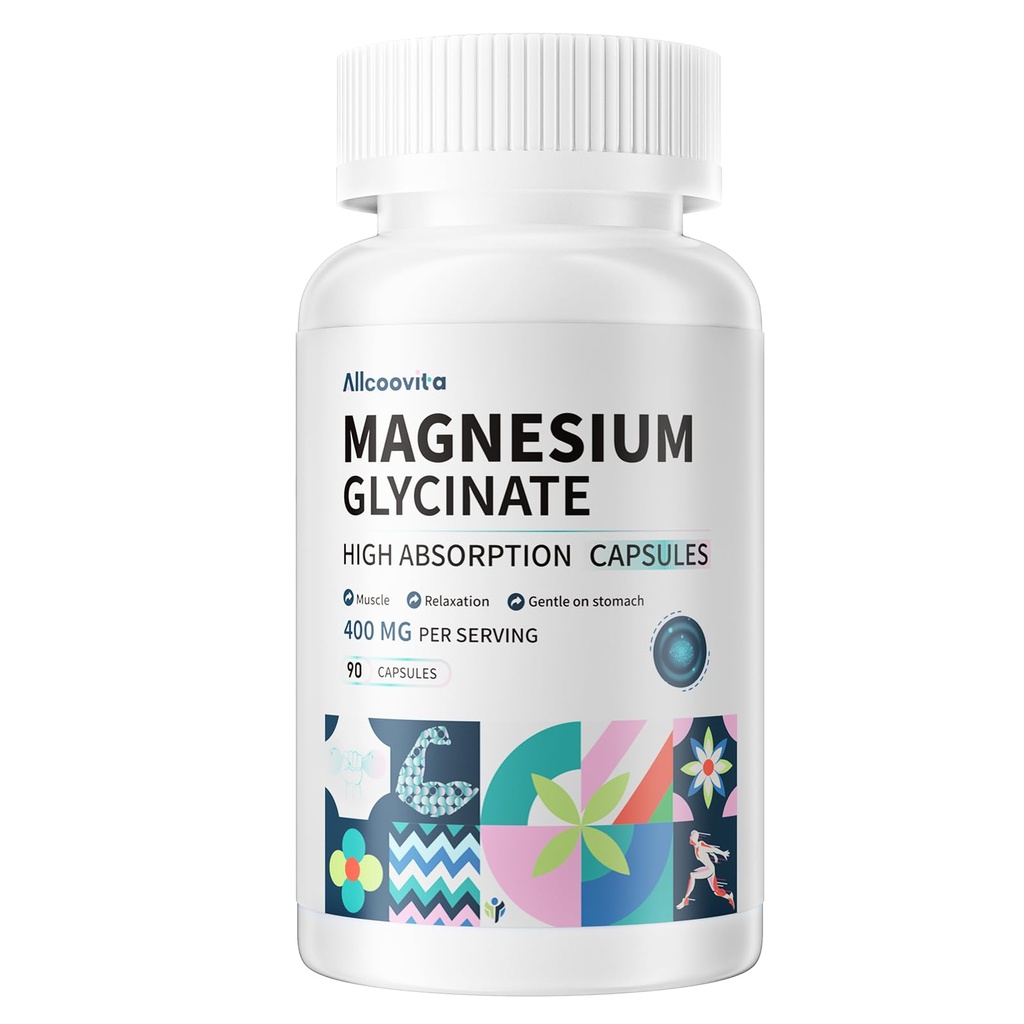 Glycinát hořečnatý 400 MG na podání 100% chelatovaný pro vysokou absorpci, Gentle On Stomach, Non- GMO, 90 Vegetariánských kapslí