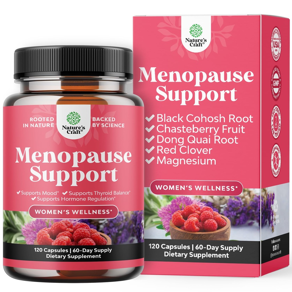Kompletní bylinné menopauza dodatek pro ženy - ženské hormonální bilance Kapsle pro noční pocení Hot Flashes & Mood Swings s Dong Quai, Chaste Berry & Black Cohosh Root - 120 Count Pack