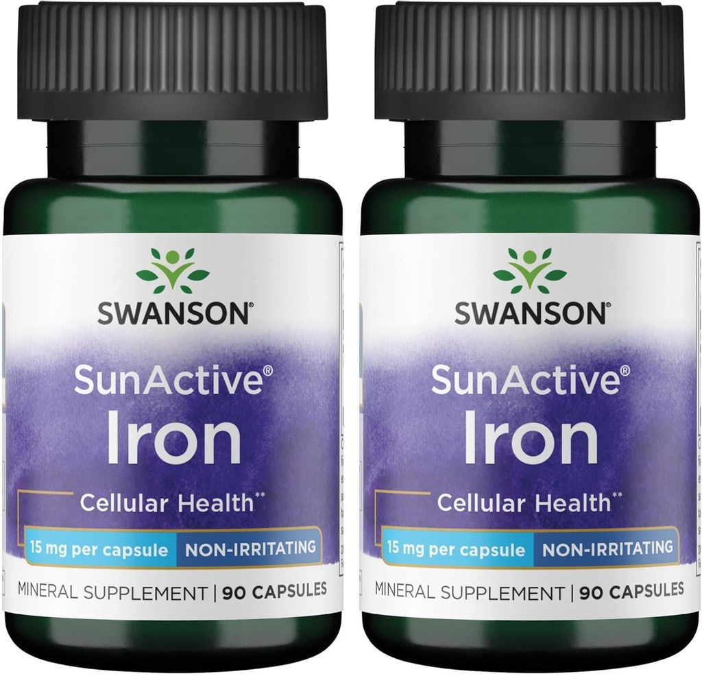 Swanson Sunactive Non- Irritating Iron 15 miligramů 90 Kapsle (2 balení)